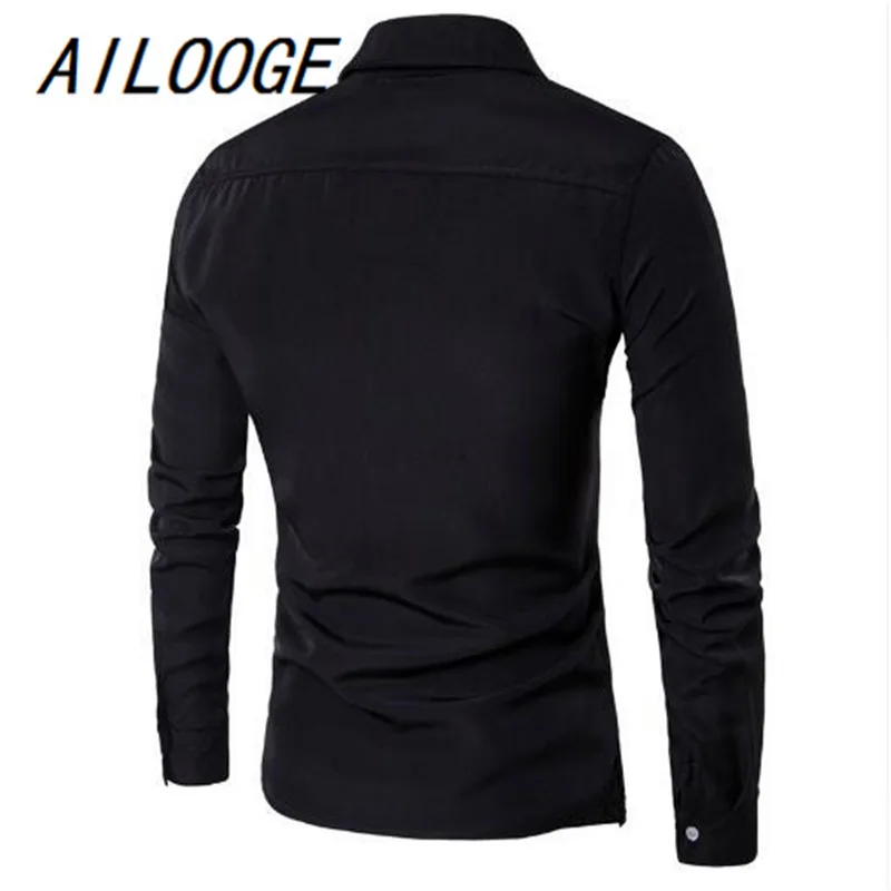 AILOOGE 2021 Fashion Men Gentleman British Long Sleeve Shirt Evening Dress Tooling Zipper Male s Casual Work Shirts | Мужская одежда
