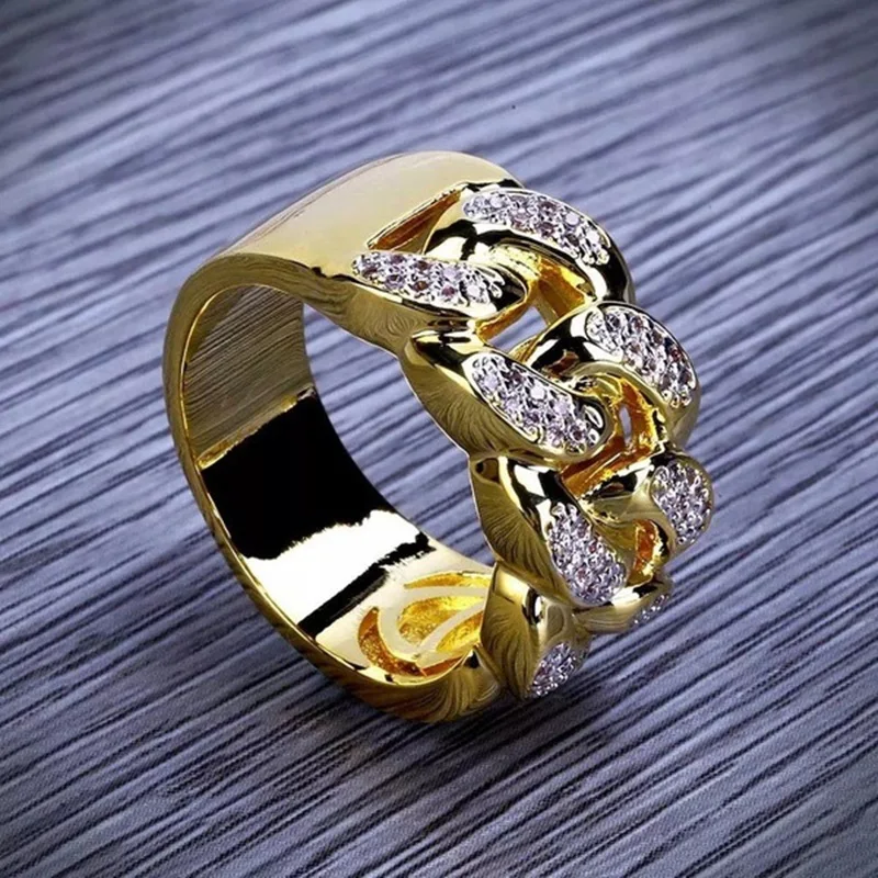 

OMHXZJ Wholesale European Fashion Man Party Wedding Gift Luxury Gold White AAA Zircon 18KT Yellow Gold Ring RR740