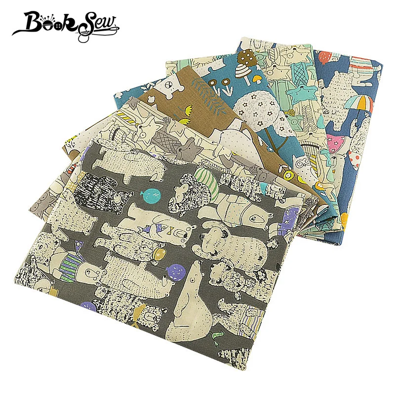 Booksew хлопок саржевая ткань 6 шт./лот 40 см x 50 см животный дизайн домашний текстиль стеганое постельное белье DIY Детские Поделки кукла Tecido Tissu