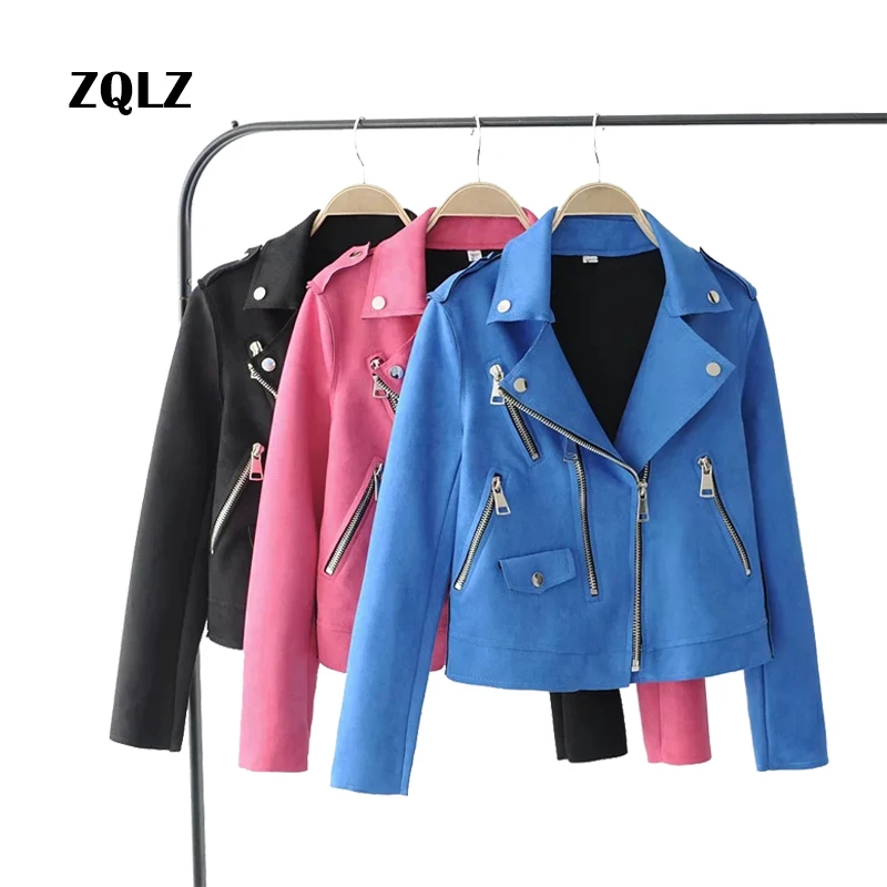 Zqlz модные Spring2017 мотоциклетная куртка из искусственной кожи тонкая короткая