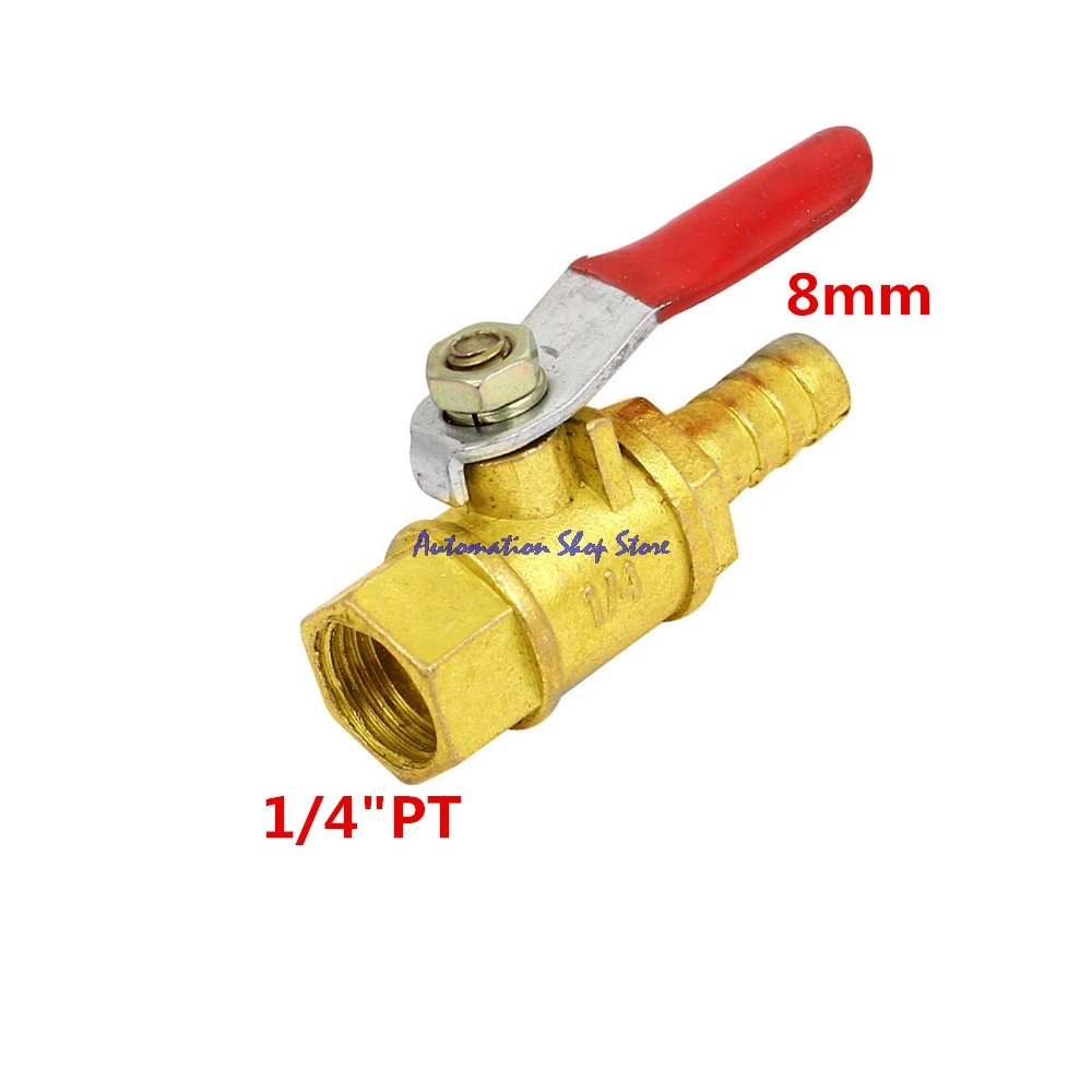 

1/4PT Female Thread 8mm Barb Tail Ball Valve Connector Pneumatic Brass Fitting