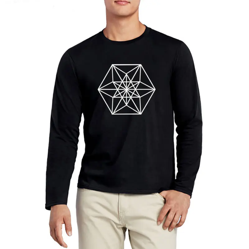 

New Letters Graphic Art Men Long Sleeve T-Shirt Sacred Geometry Minimal Goth Chakra Symbol Tshirt Fashion Male T Shirt