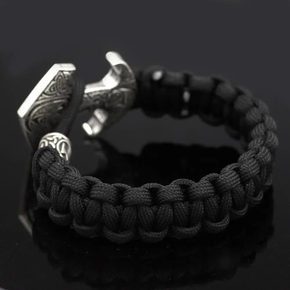 Viking Мужской Черный Плетеный Древний серебряный браслет Скандинавская мифология один Ворон Тотем лунавин бисер браслет-амулет