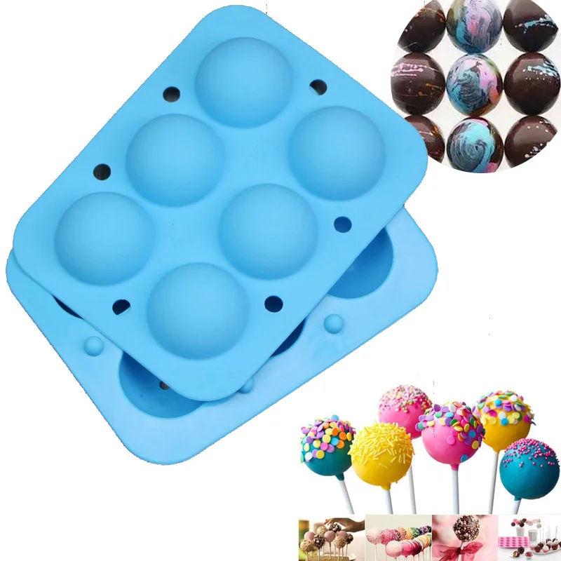 2PCS 6 отверстий, силиконовая форма для торта, 2 шт., форма в форме шара, силиконовая форма для леденца, для шоколада для выпечки, лоток для льда, палочка, инструмент - Цвет: 2PCS