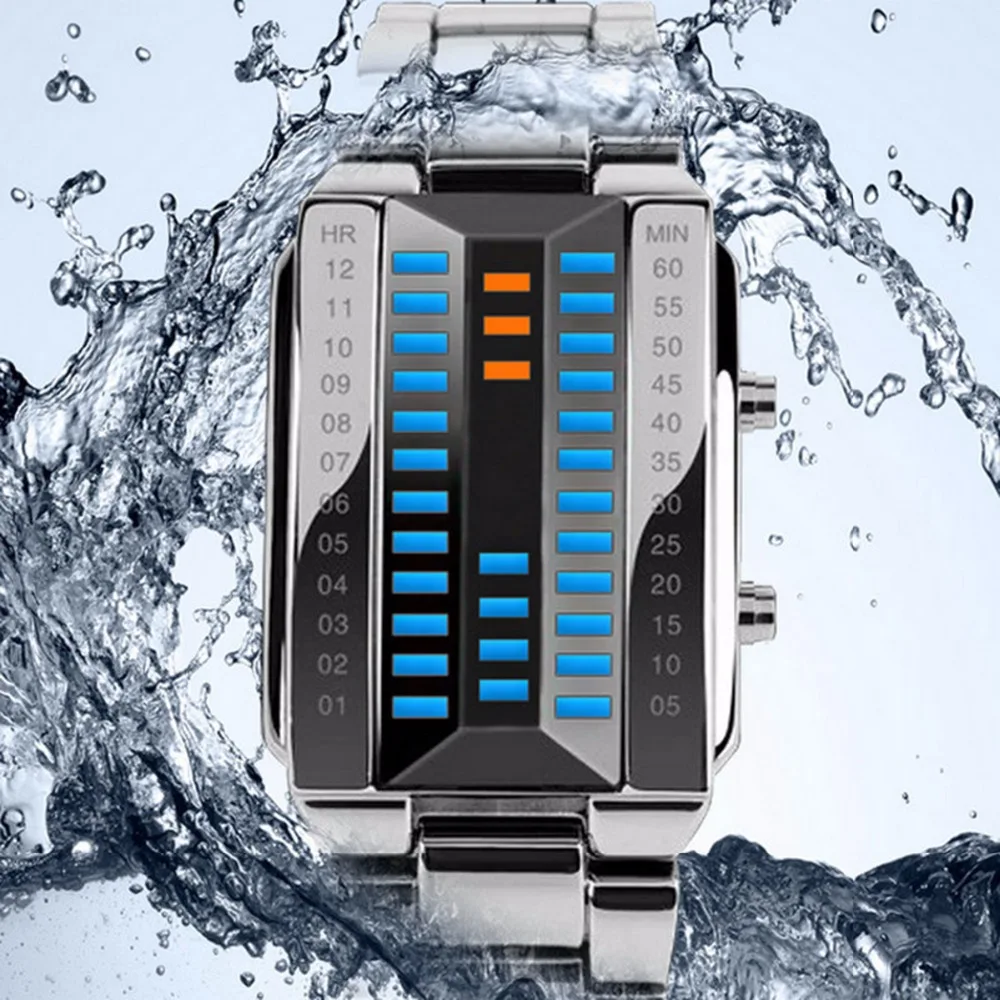 Creatieve люкс Lovers 'Horloge Mannen 2018 Staal blue Binary Lichtgevende светодиодный Электронный Спортивный