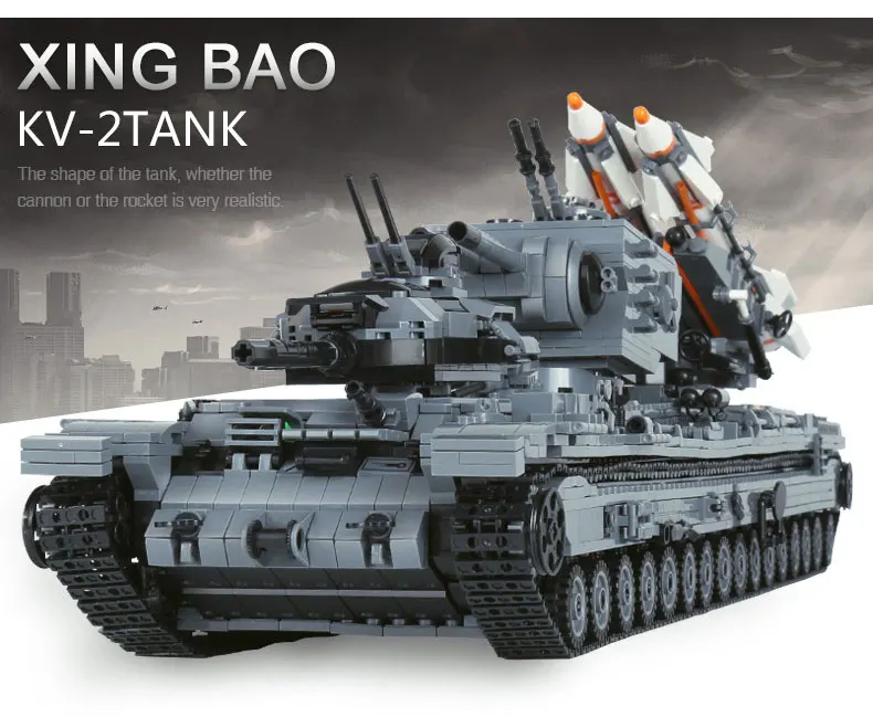 XingBao, 06006, креативный Военный Набор MOC, KV-2, танк, набор, детские развивающие строительные блоки, кирпичи, сделай сам, игрушки, подарки на день рождения
