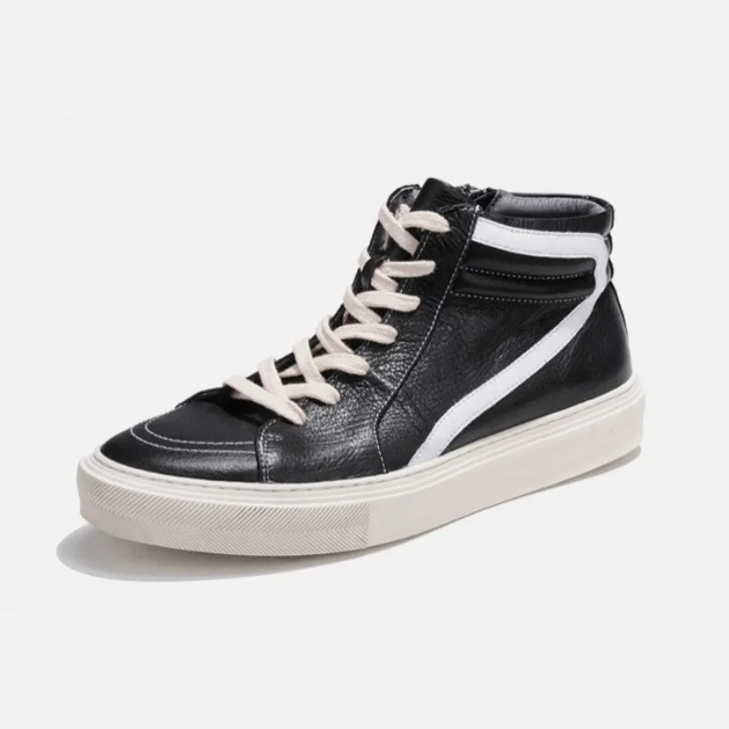 Мужские кроссовки из натуральной воловьей кожи роскошные на плоской платформе