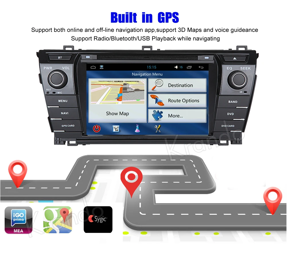 Krando Android 9 0 7 "автомобильное радио gps dvd плейер для toyota corolla 2014 2015 2016
