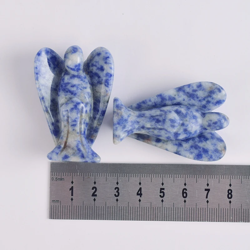 

2 inch Natural blue spot jasper angel figurines craved craft mini people status for wedding home decor Healing mineral crystals