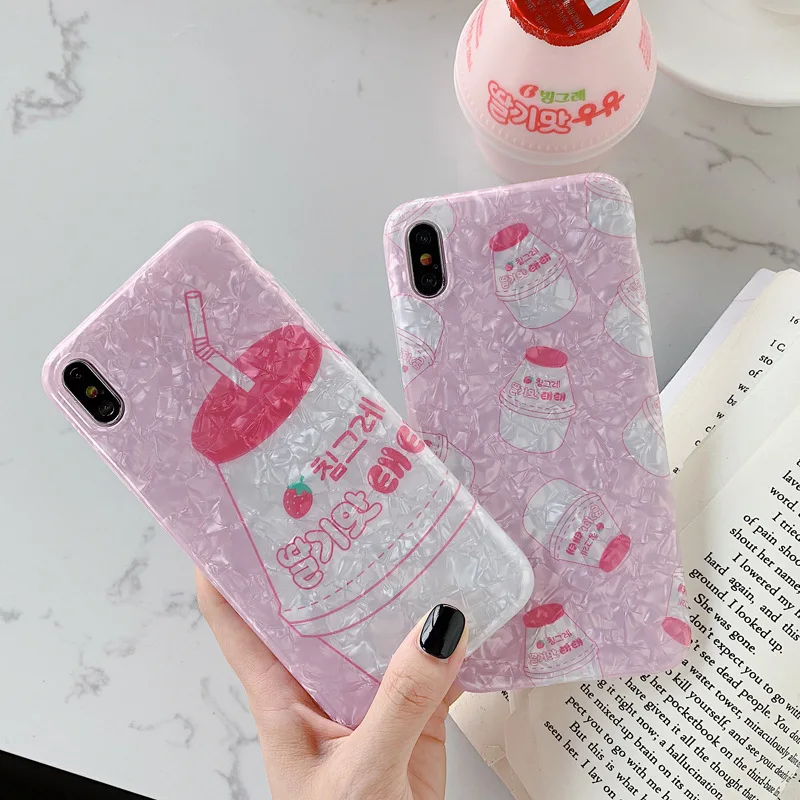 Корея девушка розовый клубника напиток iPhone exsmax Чехол для мобильного телефона