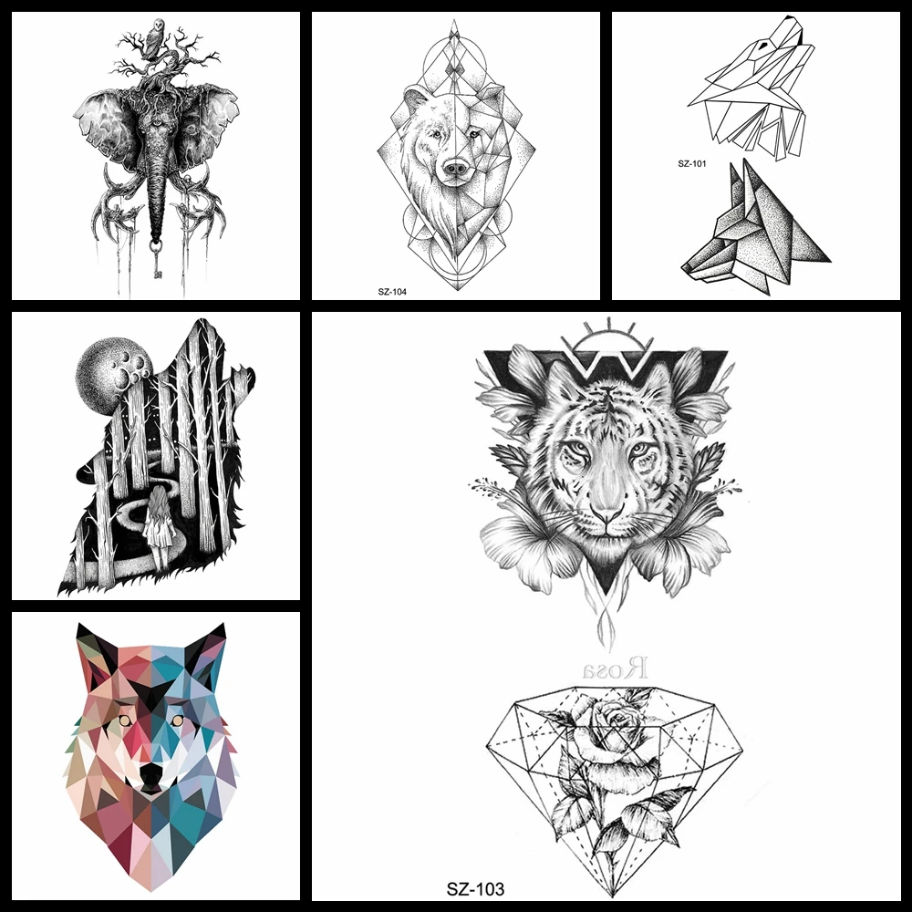 

YURAN Sexy Little Geometric Tattoo Stickers Women Body Art Arm Rose Flower Temporary Tattoo Men Totem Fake Tatoos Tribe Tiger