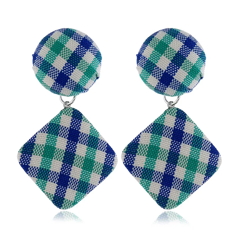 New Fabric Grid Pattern Drop Earrings for Women Fashion Popular Square Cotton Dangle Jewelry | Украшения и аксессуары