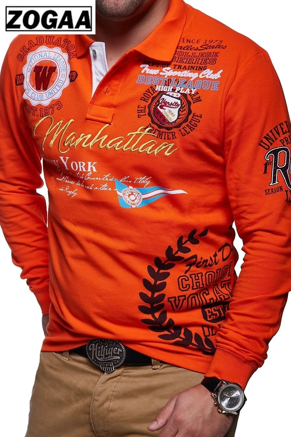 ZOGAA Новая мужская рубашка поло с длинным рукавом Повседневная брендовая