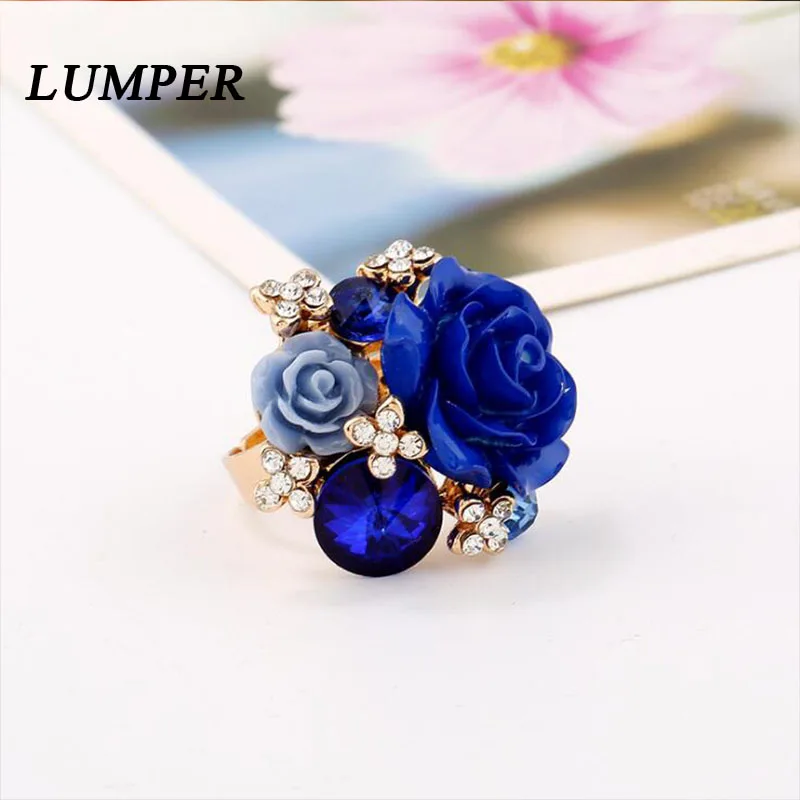 LUNPER разноцветное кольцо из смолы с цветком розы открытое изменяемое готическое