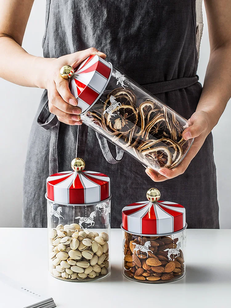 New Arrival Sale Nordic Merry-go-round Glass Sealed Pot-coffee Food For Grain Storage Box Kitchen Containers Container