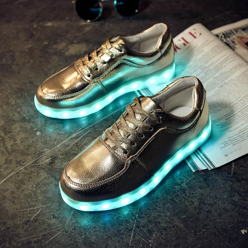 Boys LED Luminous Shoes Casual Girl Light Up Kids 7 Colors Simulation Sole USB Charging Glowing Adult Men Women Children Sneaker | Детская