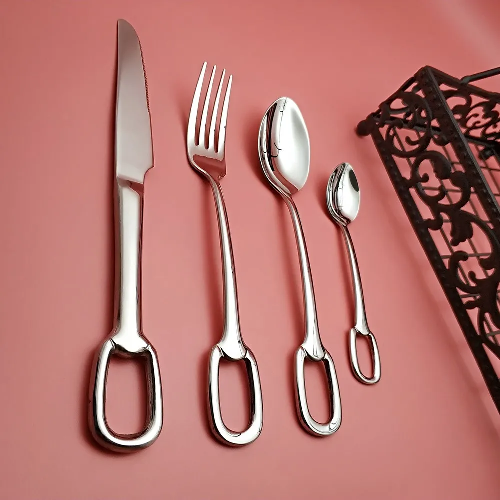 Горячая Распродажа 4 шт. столовая посуда с серебряными отверстиями 304 нож из