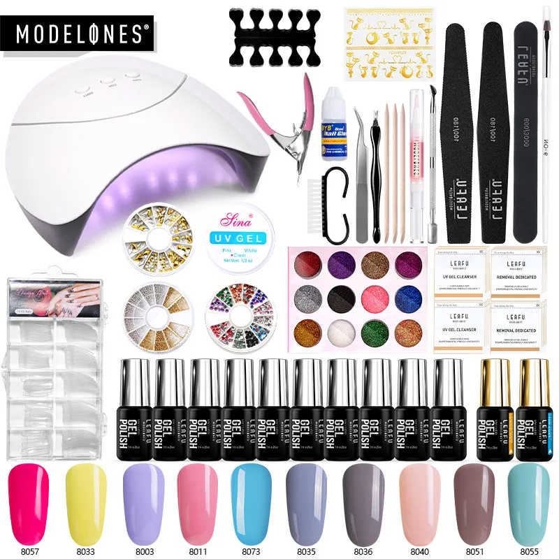 Modelones 37 шт./лот маникюрный набор Полупостоянный светодиодный Гель лак гибридный