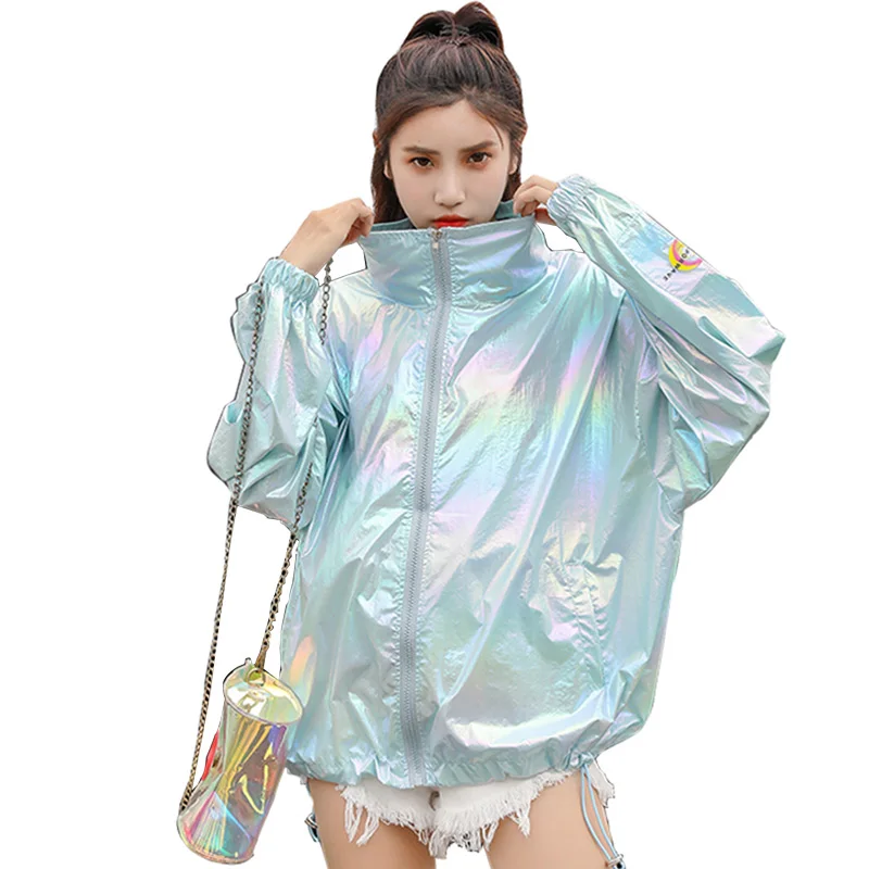 Trytree летняя осенняя куртка повседневная на молнии Женская Блестящая полиэфирная