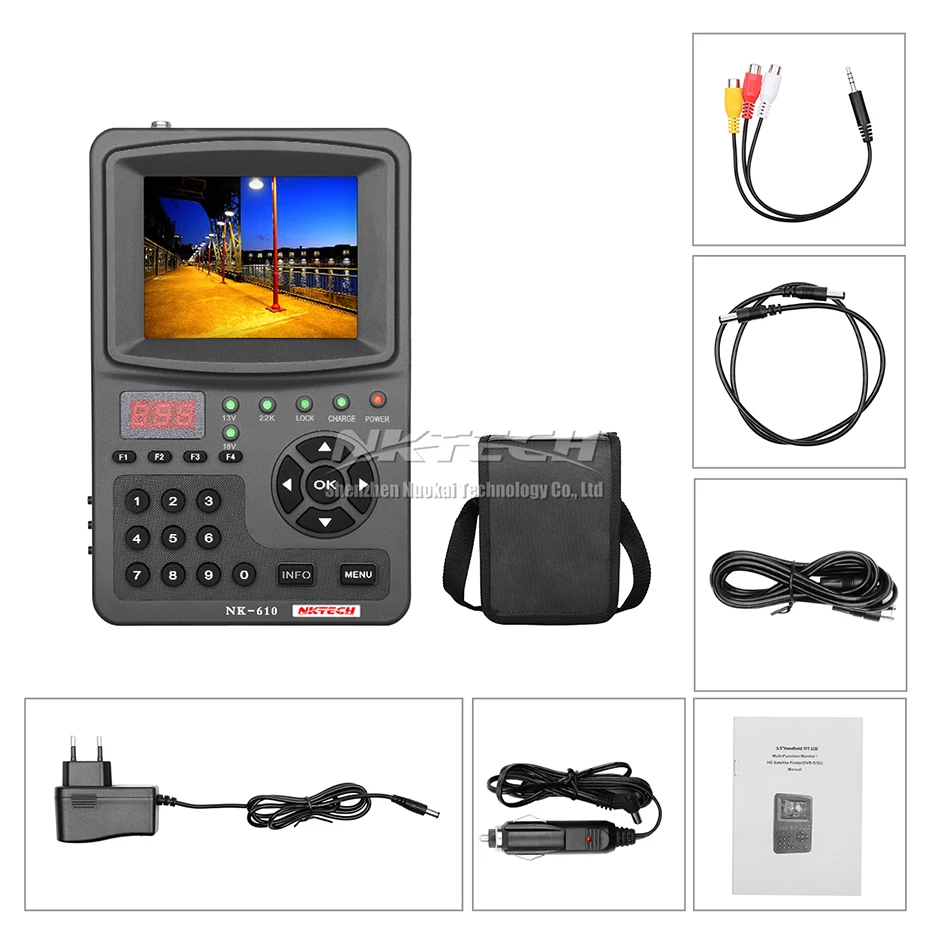 NKTECH HD цифровое спутниковое устройство поиска ТВ-сигнала NK-610 монитор камеры CCTV тестер Аналоговый Камера s-Video Аудио Тесты 1080 P 3," TFT