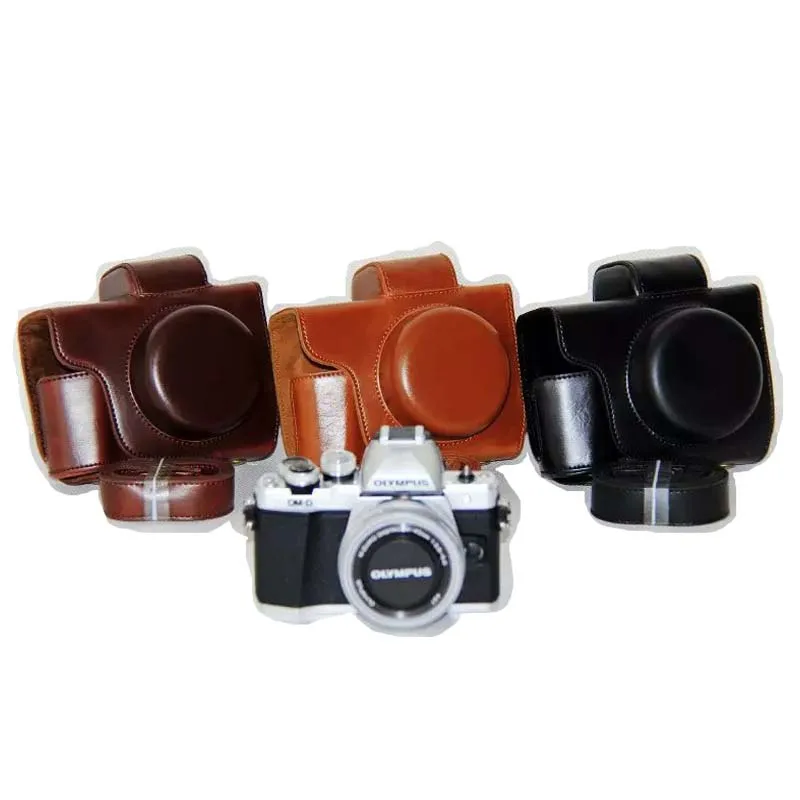 Кожаный чехол для камеры Olympus черный/коричневый/Coffee OMD EM10II с ремешком MarkII кожи