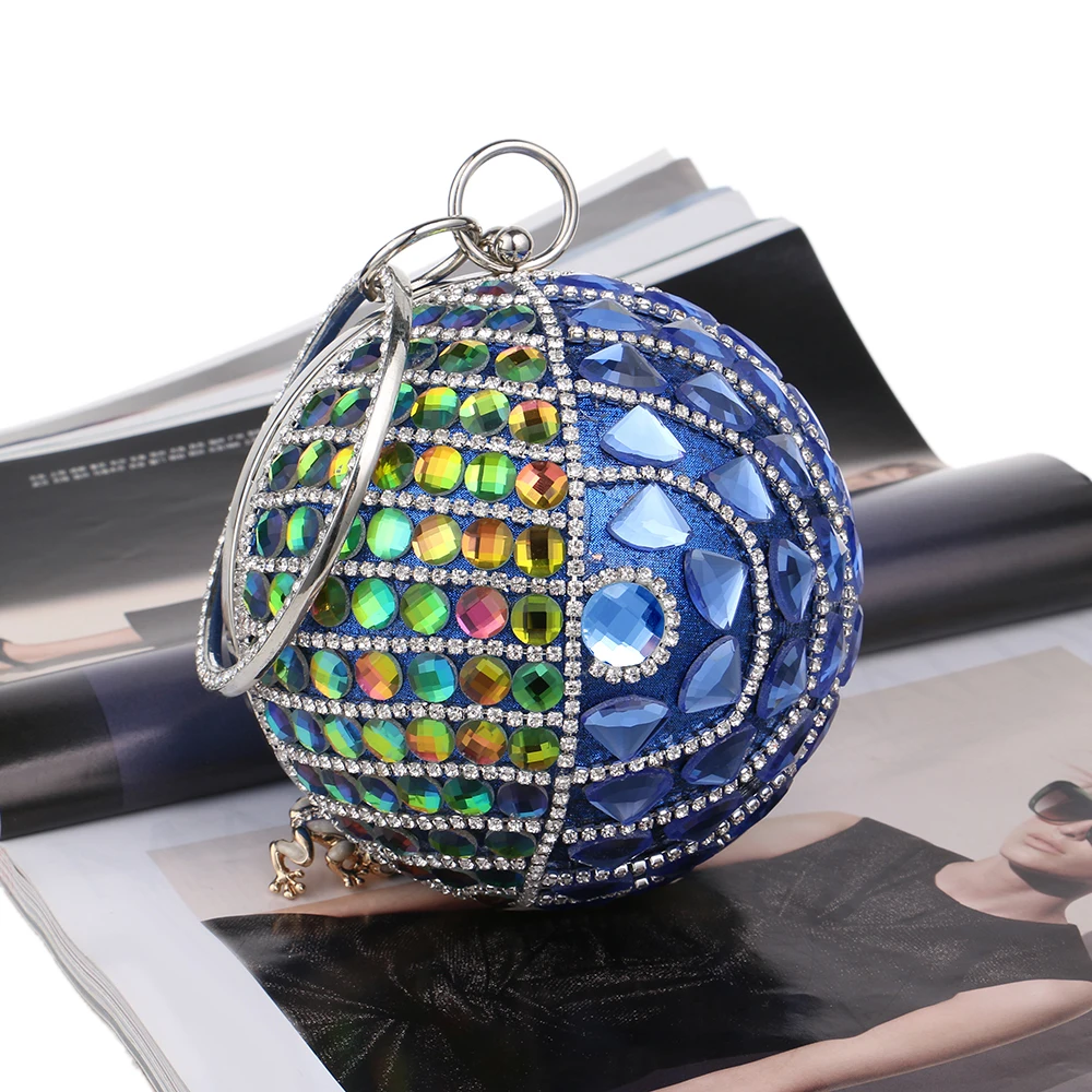 2017 Золотой/синий роскошный клатч с круглыми шариками и бриллиантами вечерние