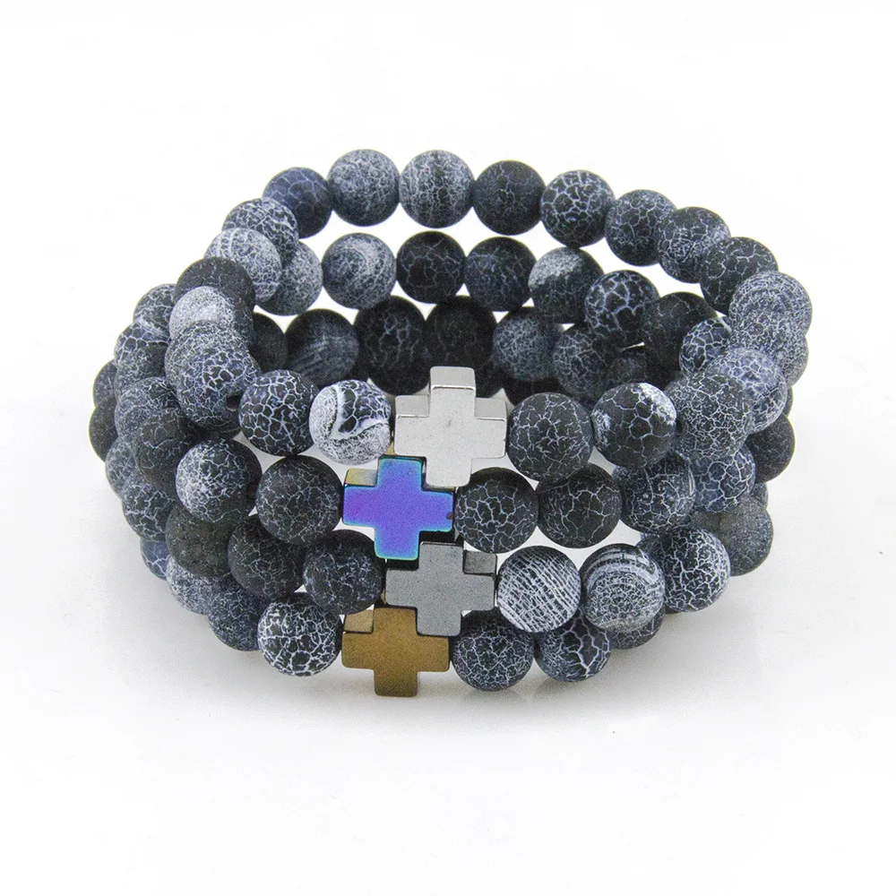 2016 New Fashion Weathering Black Onyx Charm Bracelets For Men Popular boys Imperial Cross Macrame Strand Beads | Украшения и