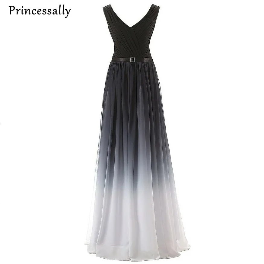 Женское шифоновое вечернее платье до пола элегантное простое без бретелек с V