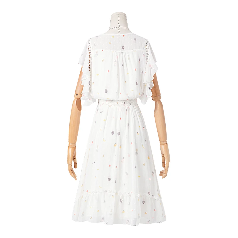 Женское кружевное платье с оборками ARTKA белое элегантное ажурное рукавами и