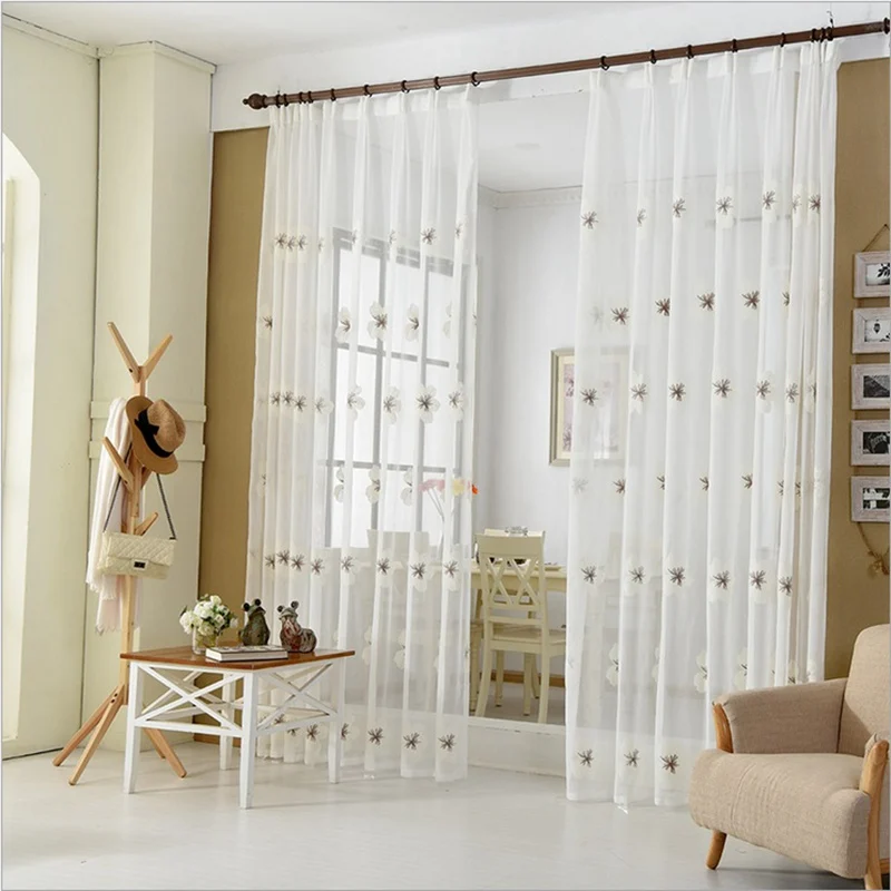 Тюлевые шторы с вышивкой занавески для гостиной спальни на окна синими и белыми