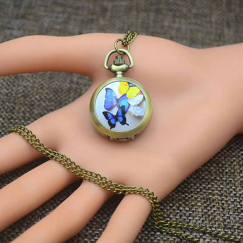 

Bronze Fashion Pocket Watch Necklace Pendant Women Quartz Fob Watches Bird Butterfly Owl Birdcage Flower Retro Antique 2017 New