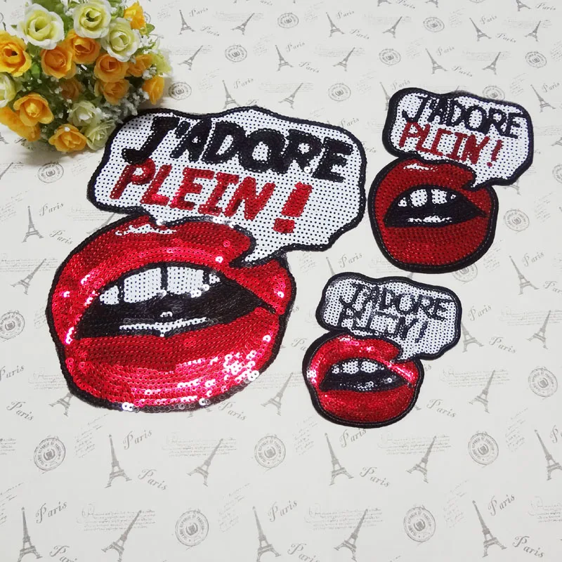 5 шт. Красные сексуальные нашивки с блестками в виде губ для одежды вышитые шитья