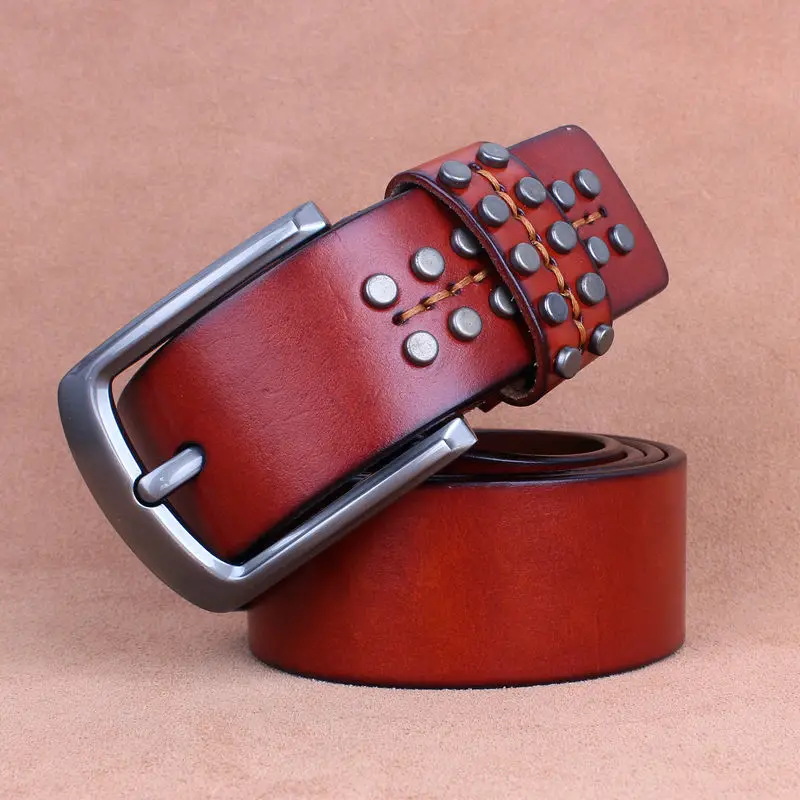 Sligoleee Для мужчин пояс Верхний слой заклепки панк пояса корова натуральная кожа