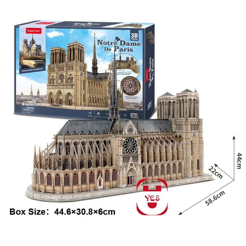 1:250 Нотр Дам де Пари двусторонний открытый 3DPanoramic высокая модель моделирования