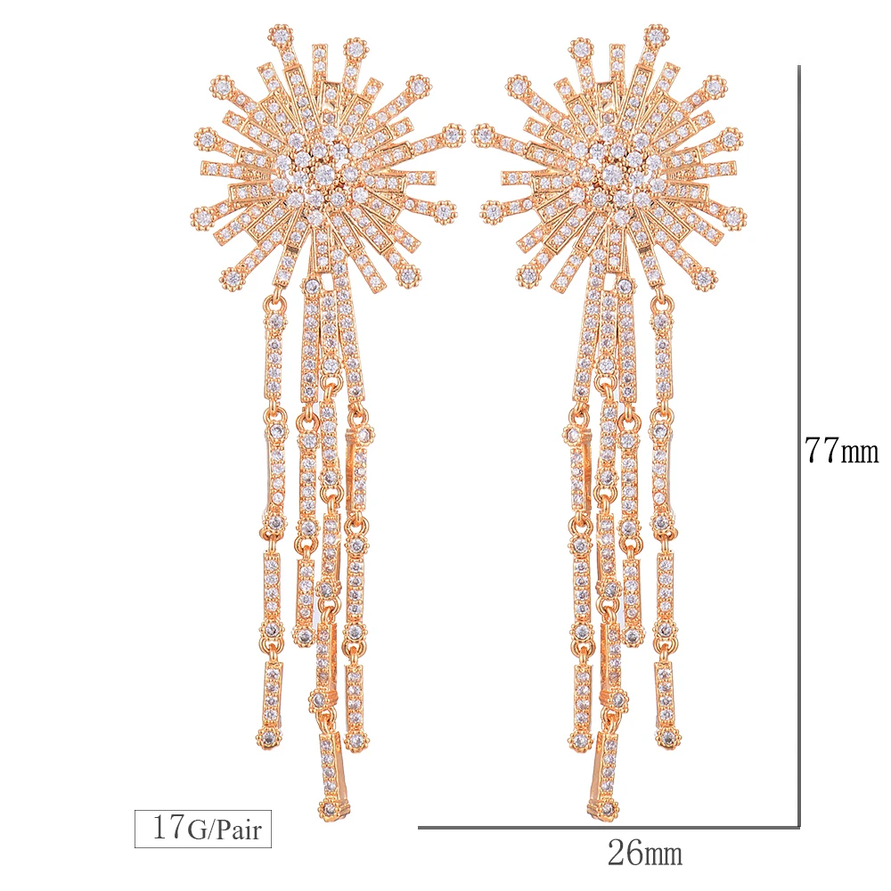 missvikki Trendy Design Luxury Full Cubic Zirconia Long Chains Pendant Earrings for Women Friend Sister Mother Festival Gift | Украшения и