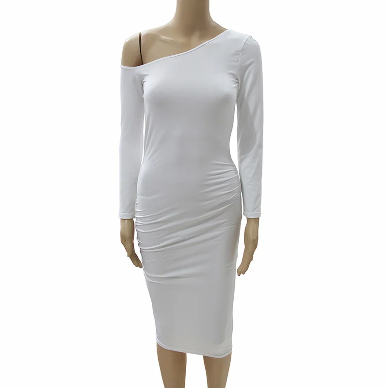 Женское облегающее платье миди с открытым плечом повседневное однотонное