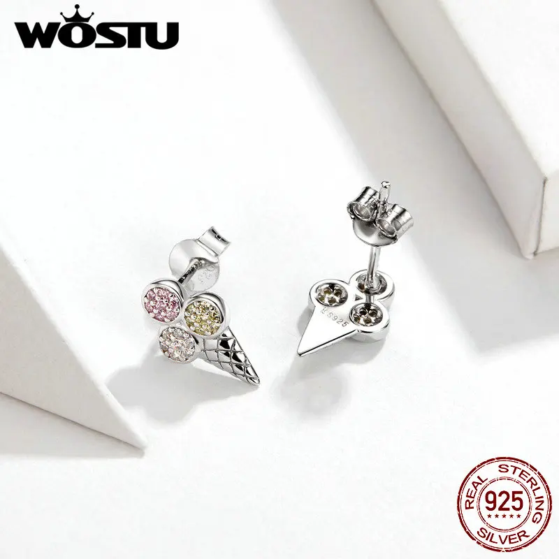 WOSTU 925 пробы серебряные серьги в Корейском стиле с мороженым милые серьги для женщин массивные маленькие серьги CQE642