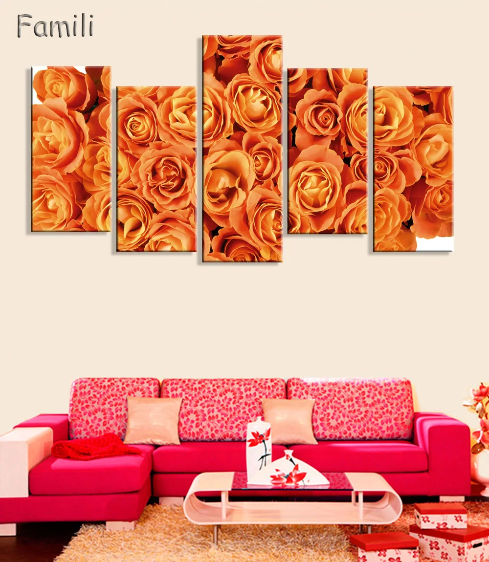 5 панелей HD печать красная роза цветок настенная живопись холст декор комнаты
