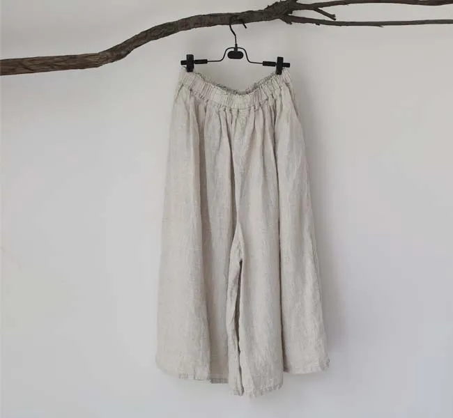 Женские льняные брюки с высокой талией летние свободные большого размера