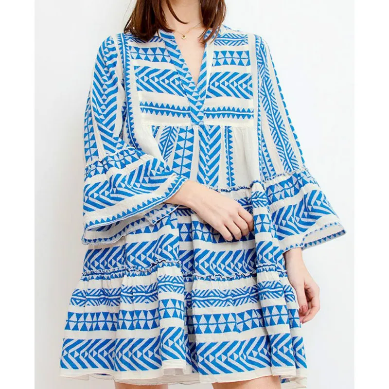 Женское летнее мини платье в стиле бохо повседневный свободный сарафан блузка