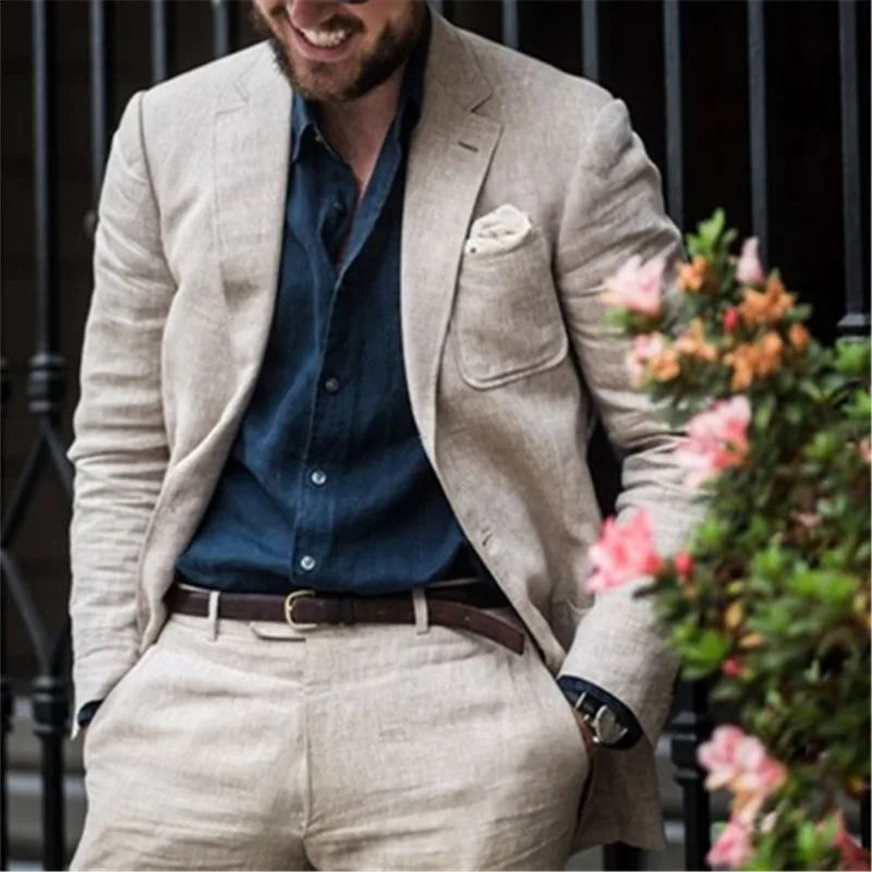 Мужской повседневный костюм цвета шампанского из 2 предметов (пиджак + брюки