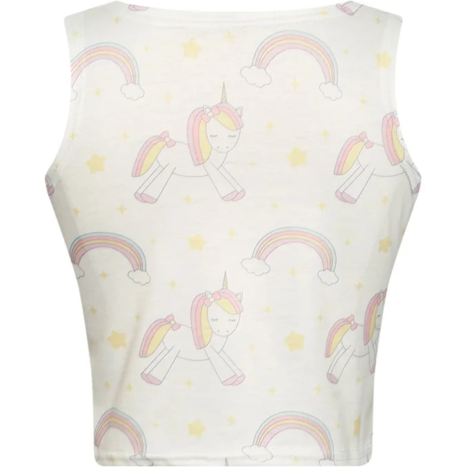 Женский укороченный топ 2018 Летний милый жилет с рисунком единорога радуги звезд