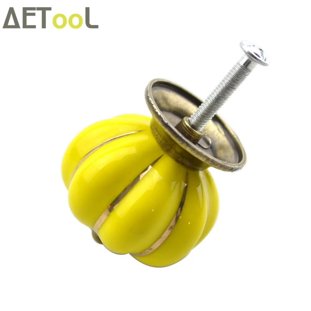AETool желтые 40 мм деревенские винтажные ручки в форме тыквы для ящика шкафа