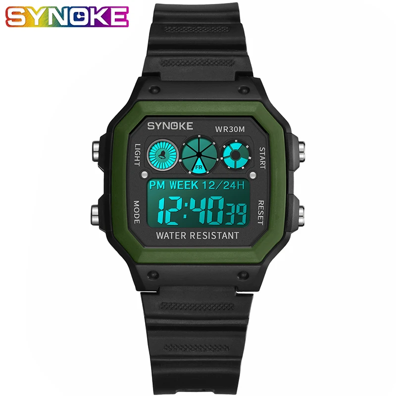 9029 army green SYNOKE цифровые часы студенческие мужские красочные светящиеся электронные часы из нержавеющей стали многофункциональные модные золотые серебряные часы - Цвет: 9029 army green