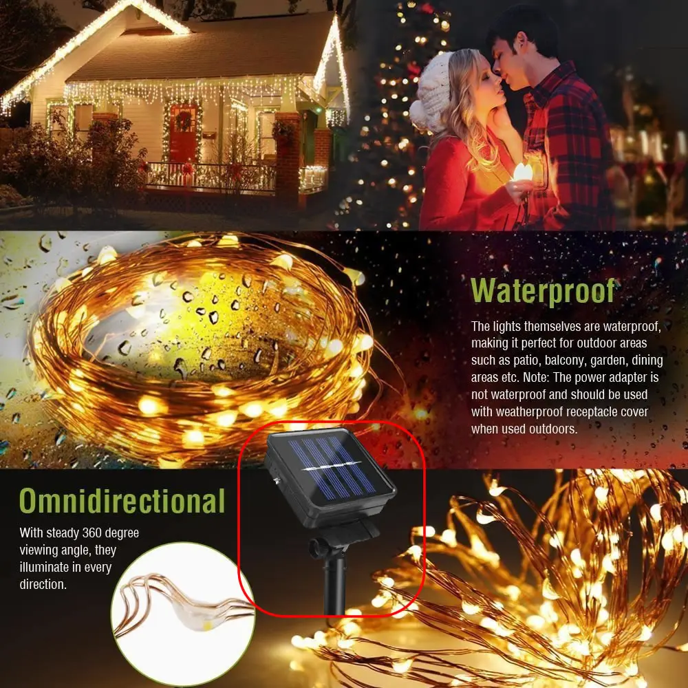 Рождественский светодиодный светильник на солнечной батарее водонепроницаемый