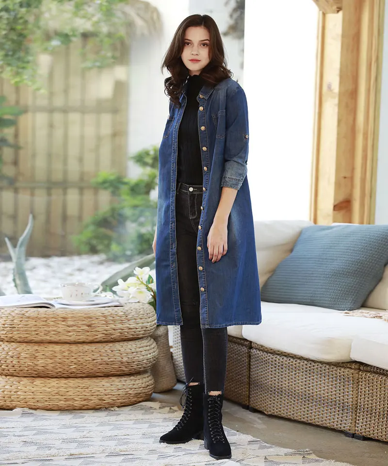 HEE GRAND/длинные джинсовые пальто для женщин Весна 2019 куртки тонкий уличная верхняя