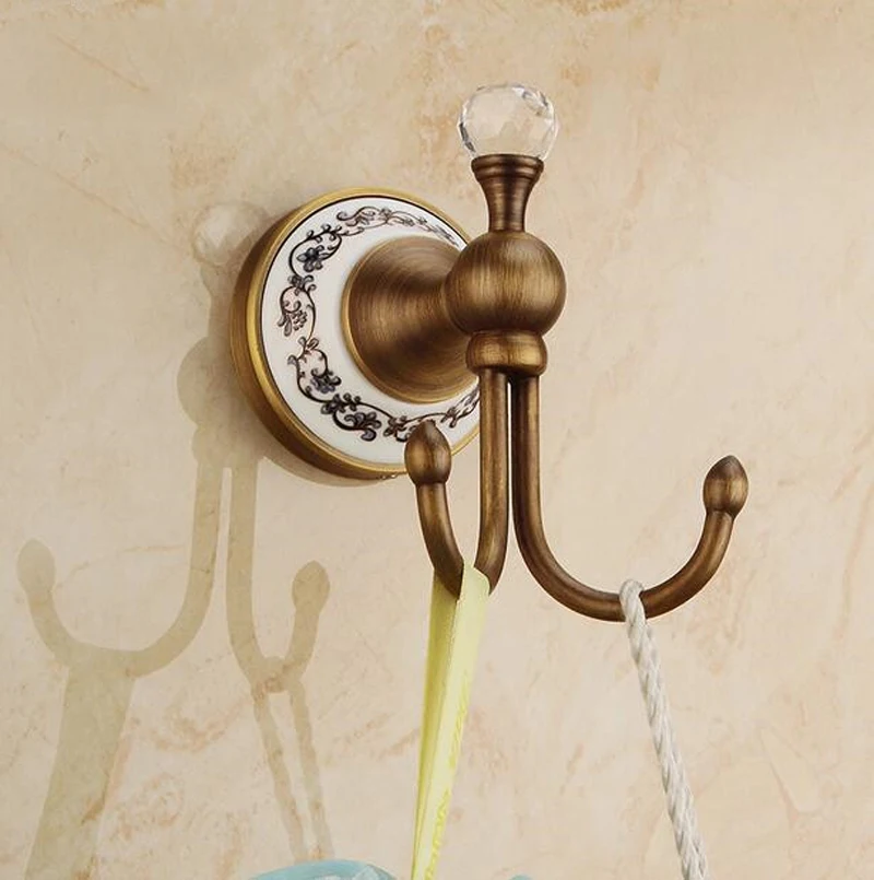 Hot selling Bathroom crystal Antique cloth hooks Bronze ceramic Robe Hook Clothes Coat Products | Обустройство дома