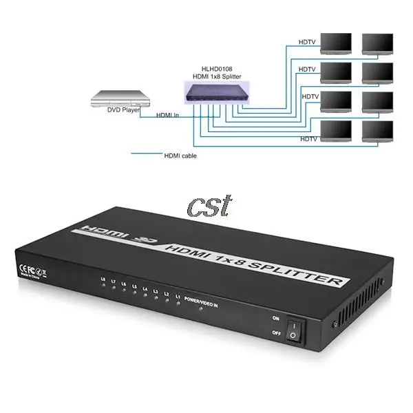 Высокое качество 8-портовый HDMI Splitter 3D 1 x 8 переключатель в коммутатор для аудио HDTV