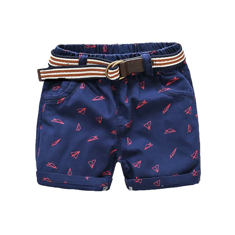 

2021 Hot Summer Fashion 90cm 18M 24M 2 Years Children Kids Air Plane Print Pocket Above Knee Length Baby Boys Short With Belt