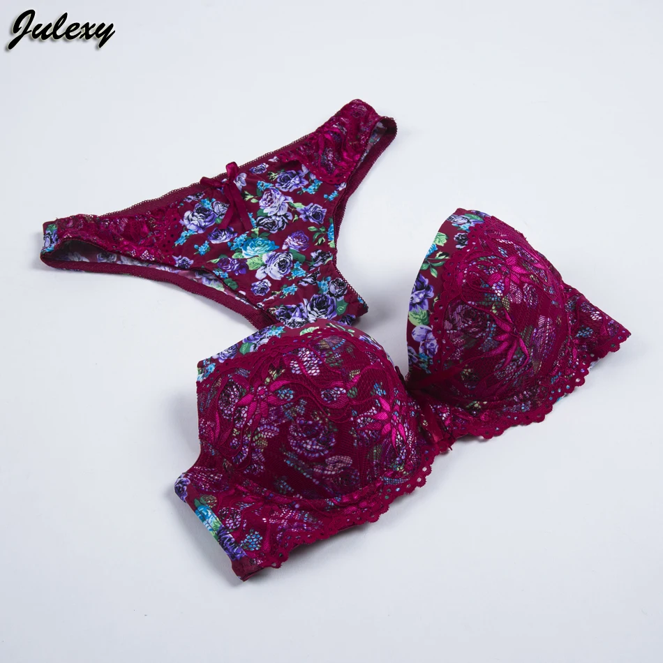 Julexy, новинка, сексуальный бюстгальтер с дырочками, набор, с принтом 75, 80, 85, 90, ABC, кружевная вышивка, женский бюстгальтер, набор, пуш-ап, нижнее белье, трусики, набор